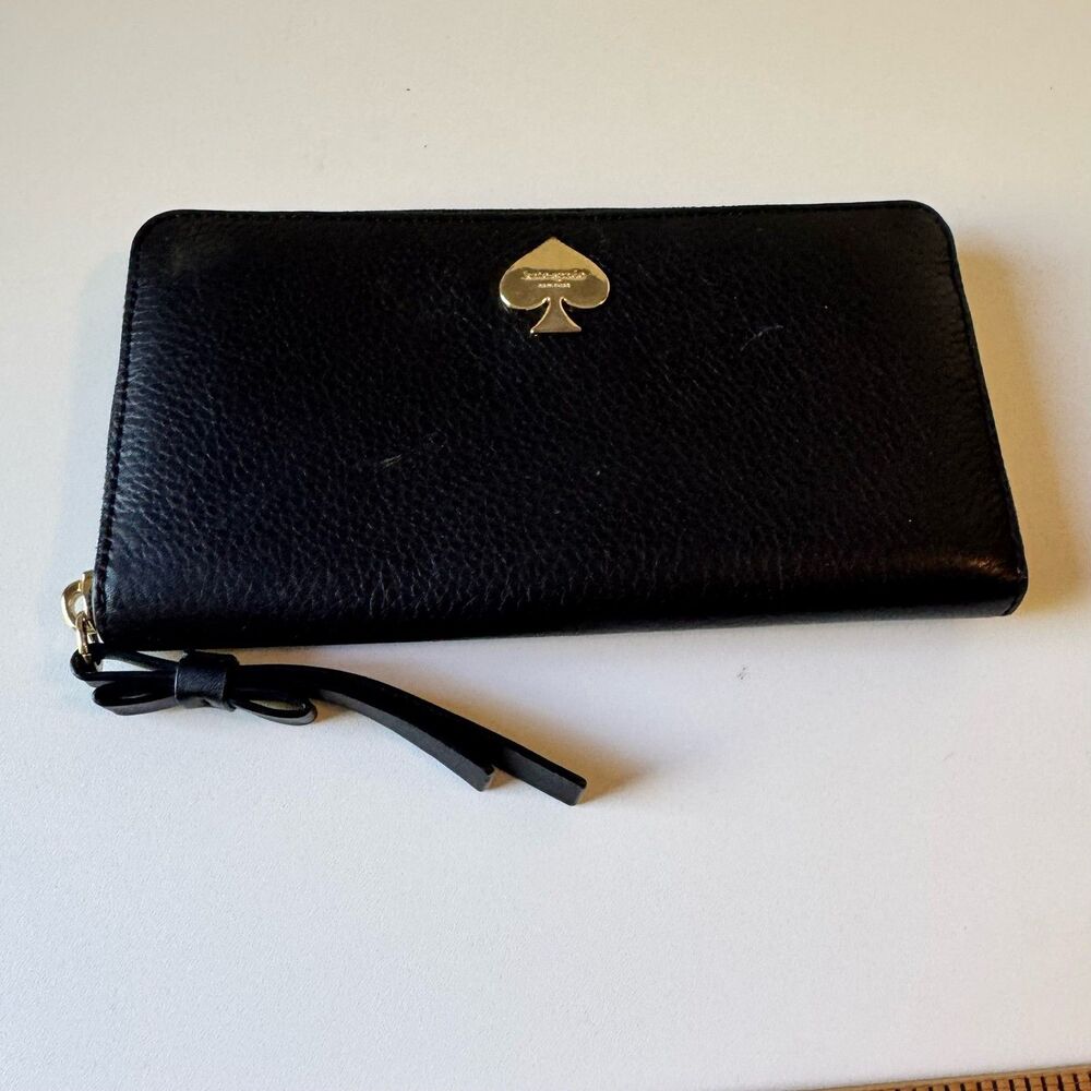 Kate Spade New York Black Pebbled Leather Zip Around Continental Wallet